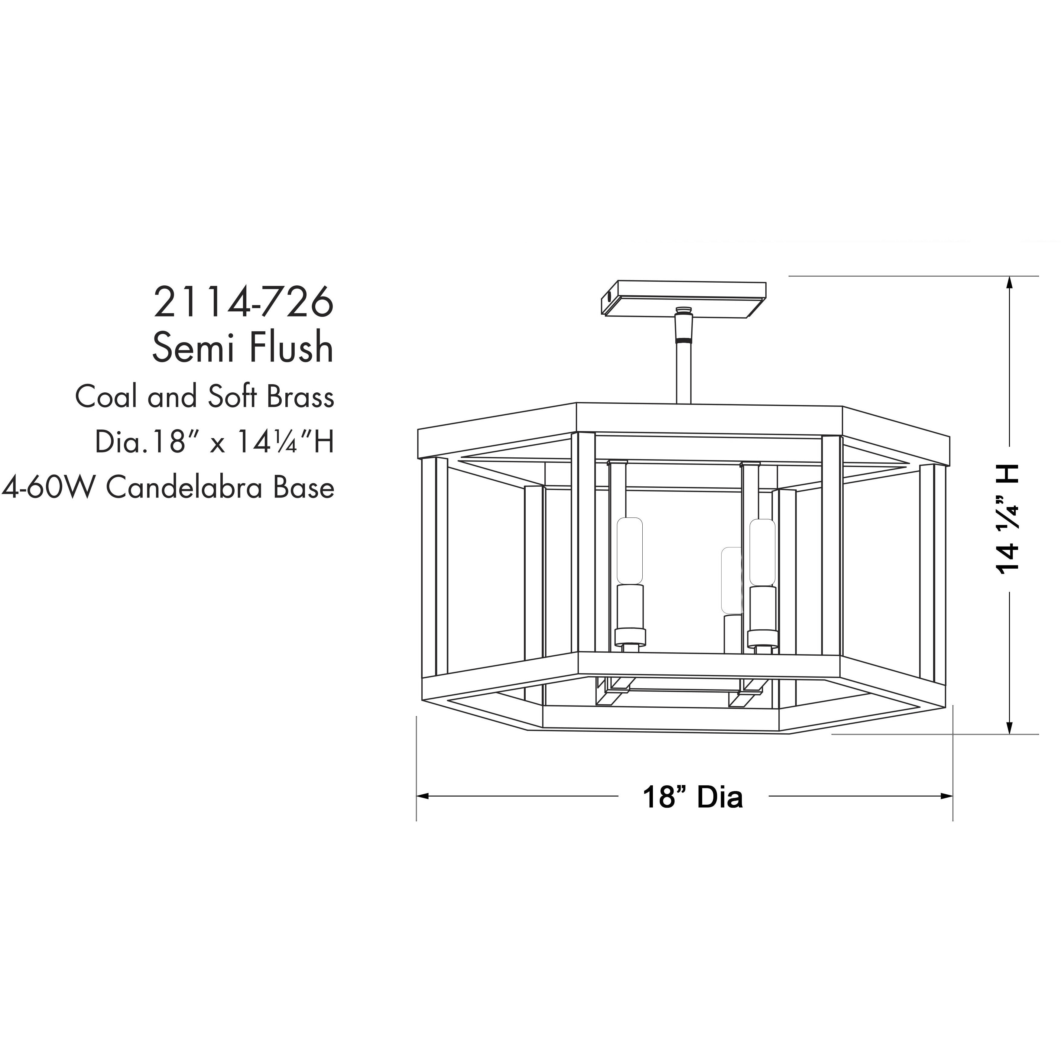 Union Estates 4 Light 18 inch Coal And Soft Brass Semi Flush Ceiling Light